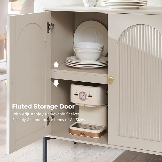IFBUY Modern Sideboard Buffet Cabinet, 123.5" W Fluted Arched Buffet Cabinet