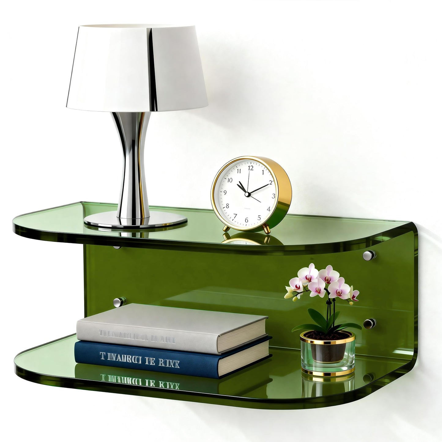 Dewrhiixe Acrylic Floating Nightstand, Wall Mounted Bedside Table Shelf (Green, 15.7”×9.4“×5.9”)