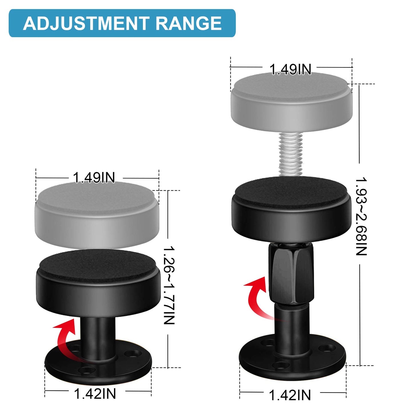 Neatbuddy 2PCS Black Adjustable Bed Frame Anti-Shake Tool, Headboard Stoppers with Free Furniture Pads and Screws, No More Creaking, Protect The Wall from Banging, Easy to Install (1.1-2.5in)