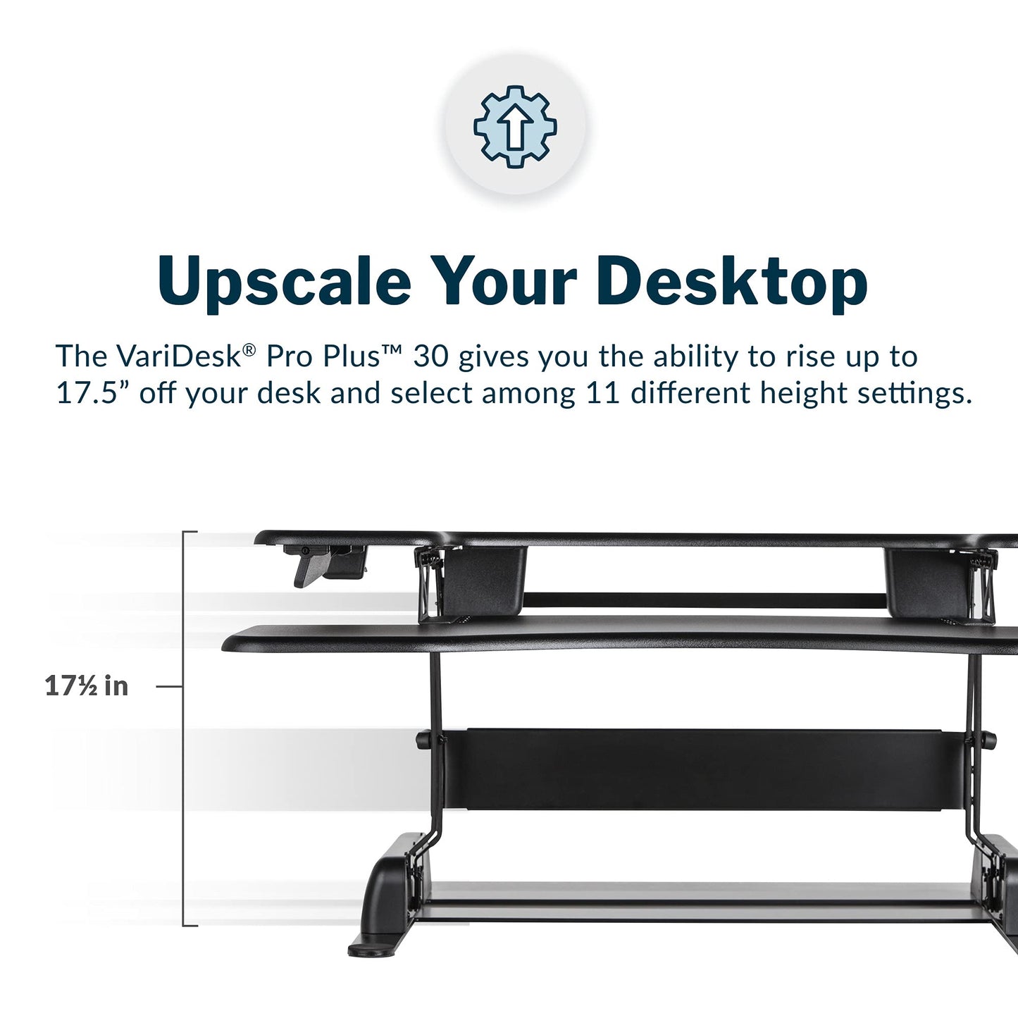Vari VariDesk Pro Plus 30 Height Adjustable Standing Desk Converter for Home Office - Sit to Stand Desk with 11 Height Settings, Spring-Assisted Lift, and Weighted Base - Fully Assembled, Black