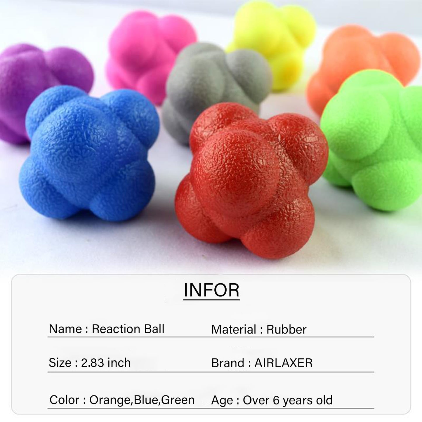 AIRLAXER Reaction Ball,Reflex Ball for Hand Eye Coordination Training,2.83 inch,Pack of 3-Orange,Blue,Green