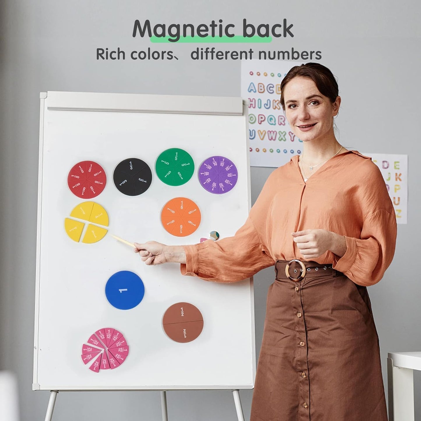 stochastic box Set of 4 Magnetic Fraction Circles 204 pcs Fraction Bars Set, Rainbow Math Manipulatives Learning Toy for Preschool Elementary School Classroom Educational Kit