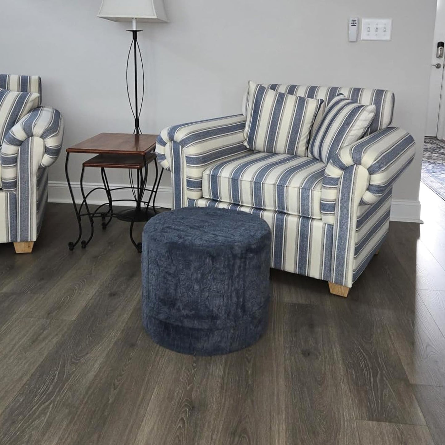 Tiita Stuffed Pouf Ottoman, Round Foot Stool Fluffy Floor Poufs Chair for Living Room Bedroom, Filled Boho Foot Rest for Couch, Blue-Grey