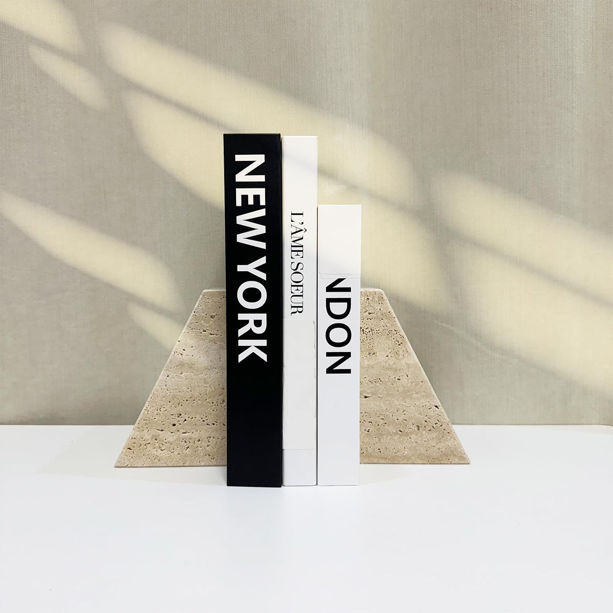 1 Piece Modern Travertine Bookend, Trapezoidal Design, Natural Stone Book Holders for Desk and Shelf (Trapezoidal - 1 piece)