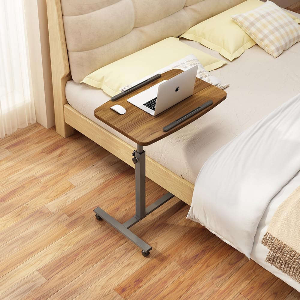 Furist Laptop Lap Desk, Mobile Adjustable Overbed Bedside Table with Wheels, Portable Standing Bed Desk, Rolling lapdesk Lap desks for Adults with Casters& Mouse Pad