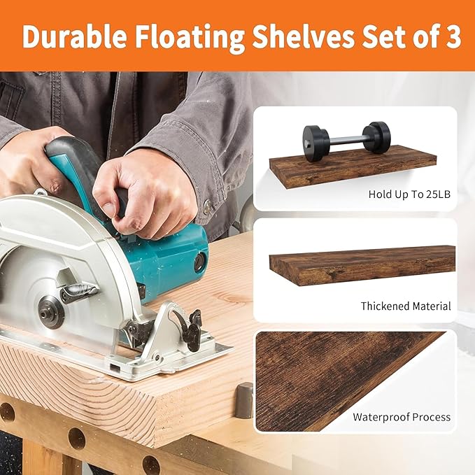 Upassion Floating Shelves for Wall Set of 3, Home Decor, Frame Display Wall
