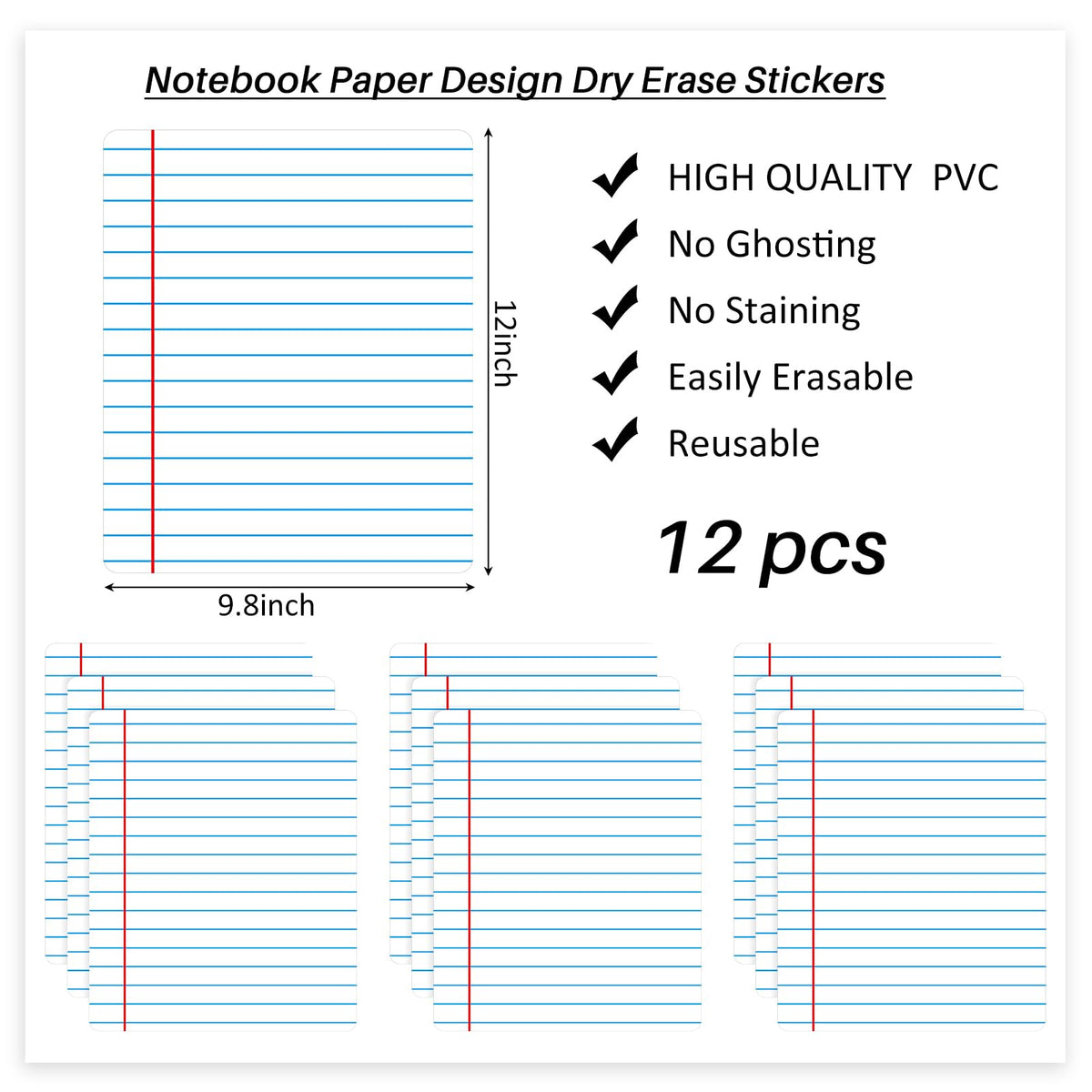 Lincia 12 Pcs Large 12'' Dry Erase Dots for Classroom Table Removable Dry Erase Circles Table Dots for Wall Decals, Whiteboards, Desks, Wall Decals Student, Teacher School Supplies