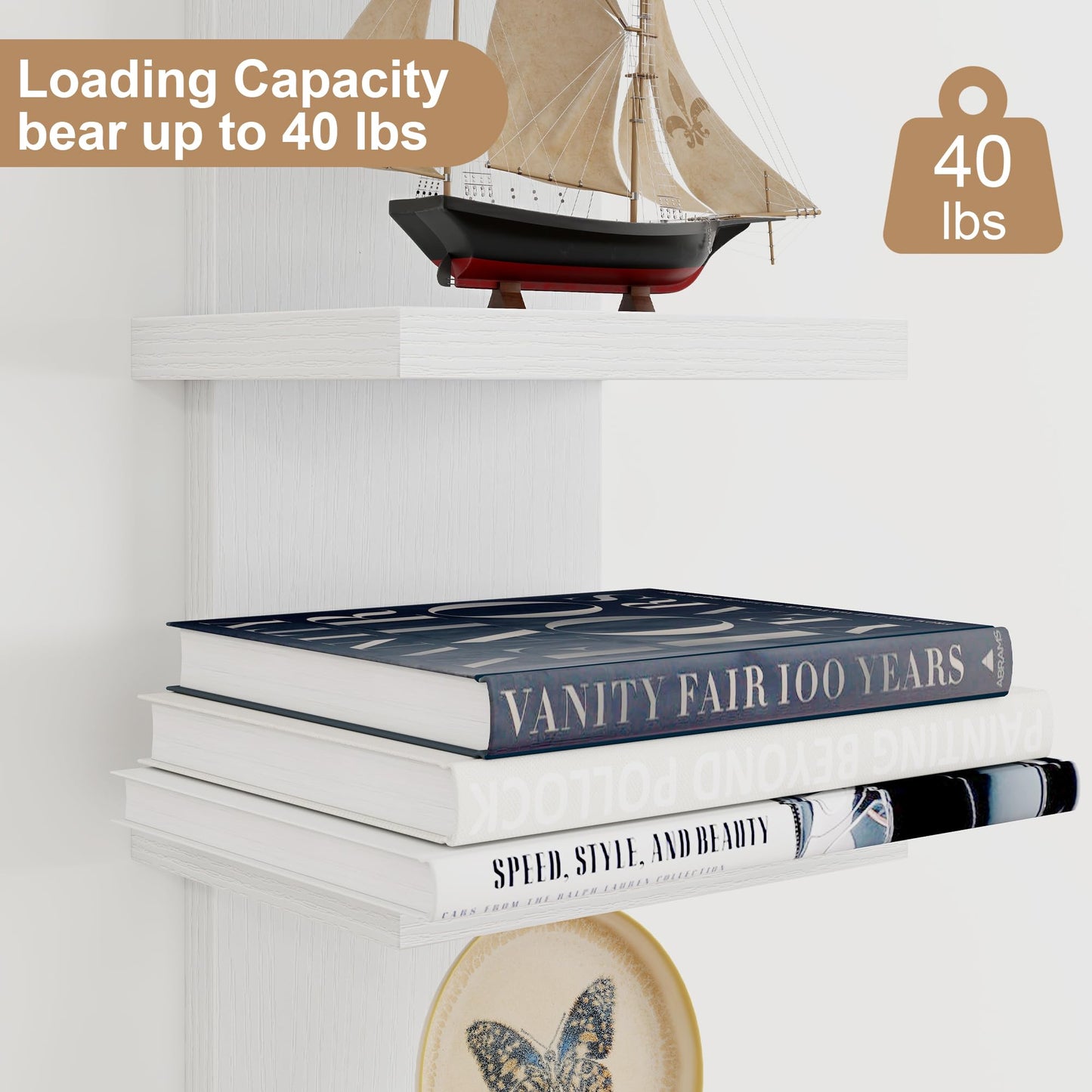 Fun Memories 5 Tier Wall Shelf Unit, White Floating Shelves for Storage - Vertical Column Tower Design, Lack Wall Shelf Space Saving Organizer for Bedroom, Living Room, Home Decor