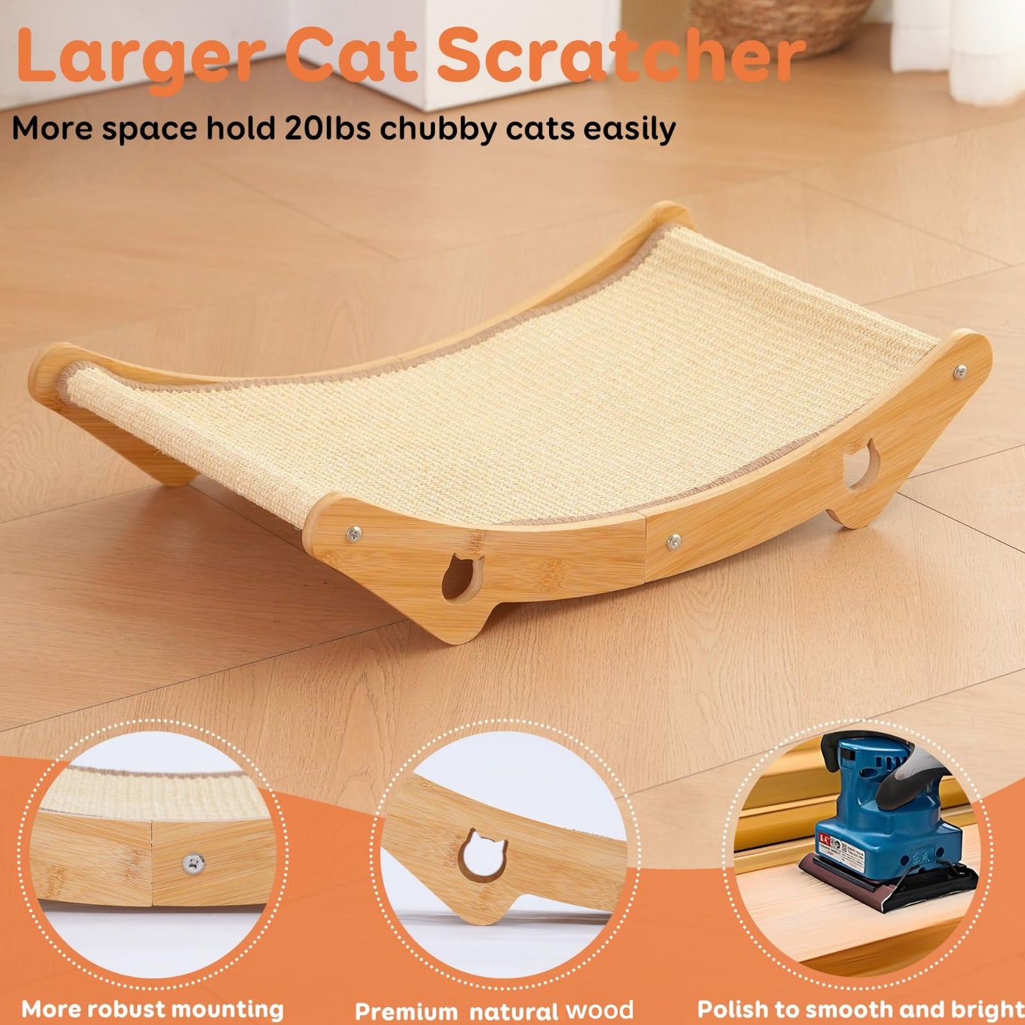 Cat Scratcher Hammock Bed, U-Shaped Wood Sisal Lounger, Furniture Protector
