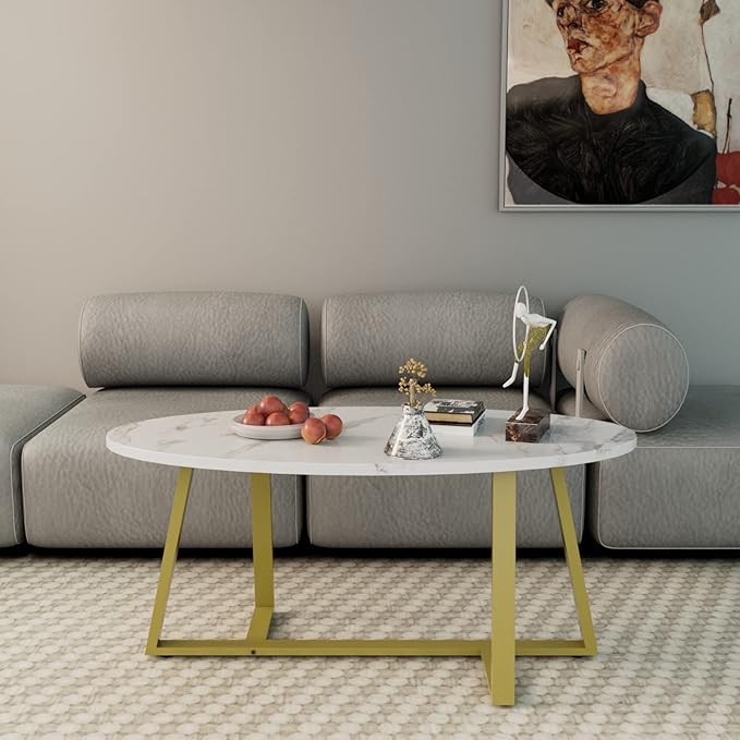 Wolawu Coffee Table White Faux Marble Coffee Table
