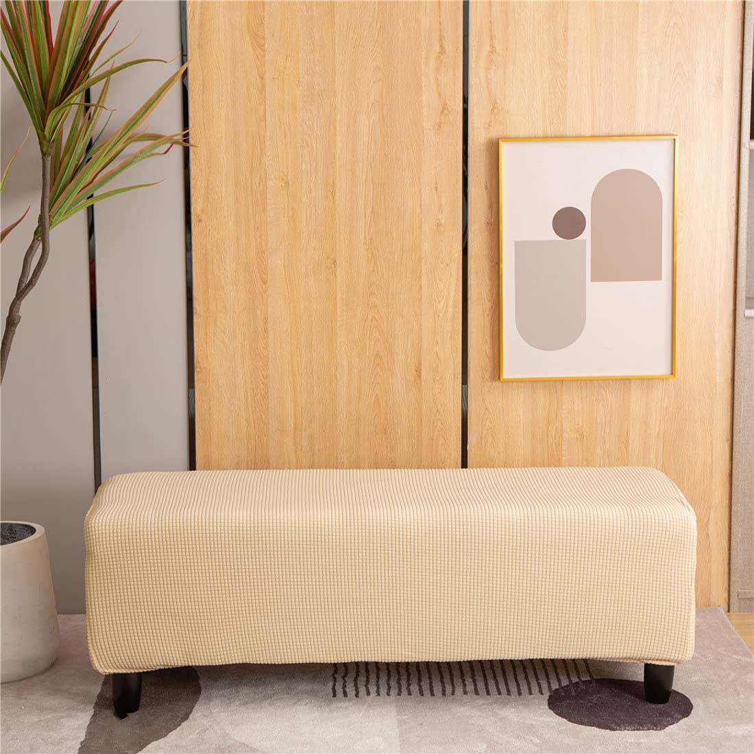 Cornasee Stretch Ottoman Cover Rectangle,Footstool Slipcover Storage Stool Furniture Protector Modern Style (Beige,X-Large)