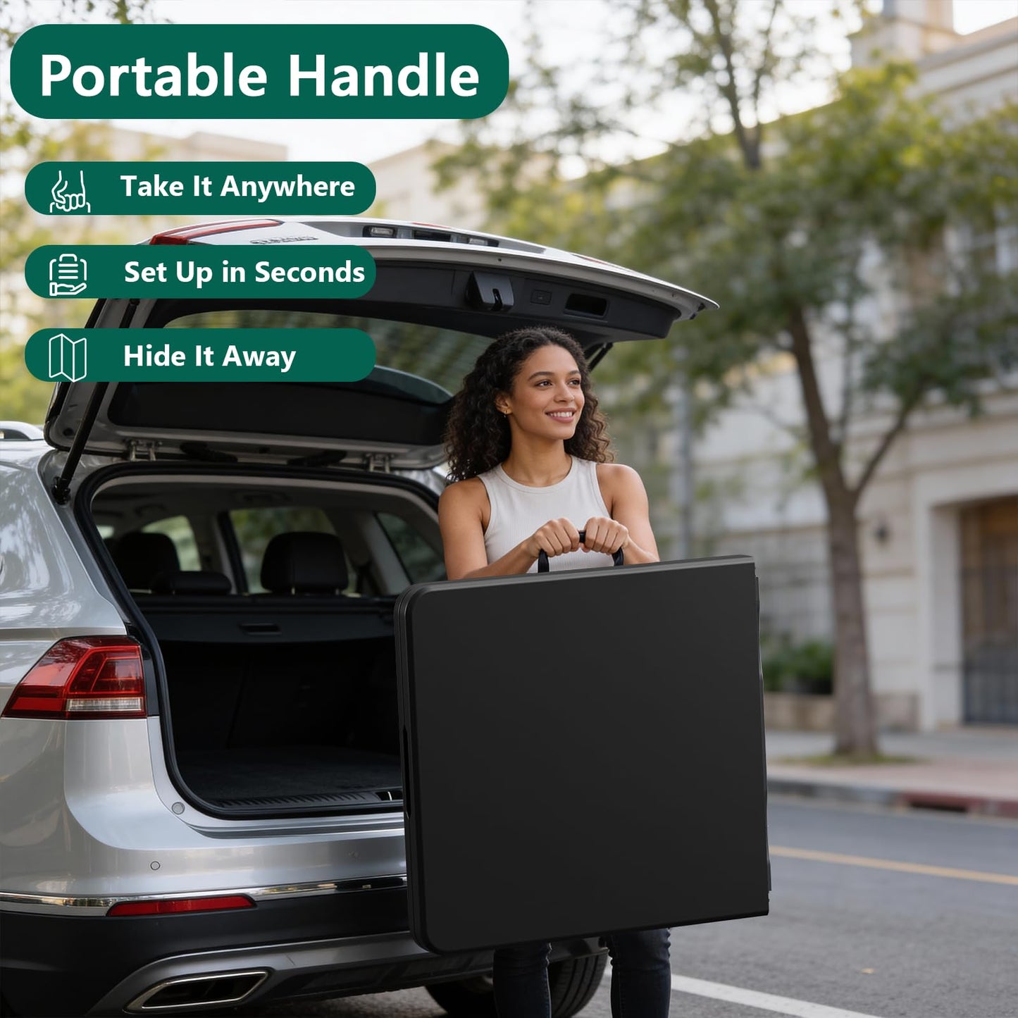 MAKE CHANGES Folding Table 5FT Heavy Duty Plastic Table with Handle, Foldable&Portable, Fold-in-Half Utility Tables for Outdoor, Dining, Wedding, Events, Indoor, Picnic, Camping, Party, Coffee Black