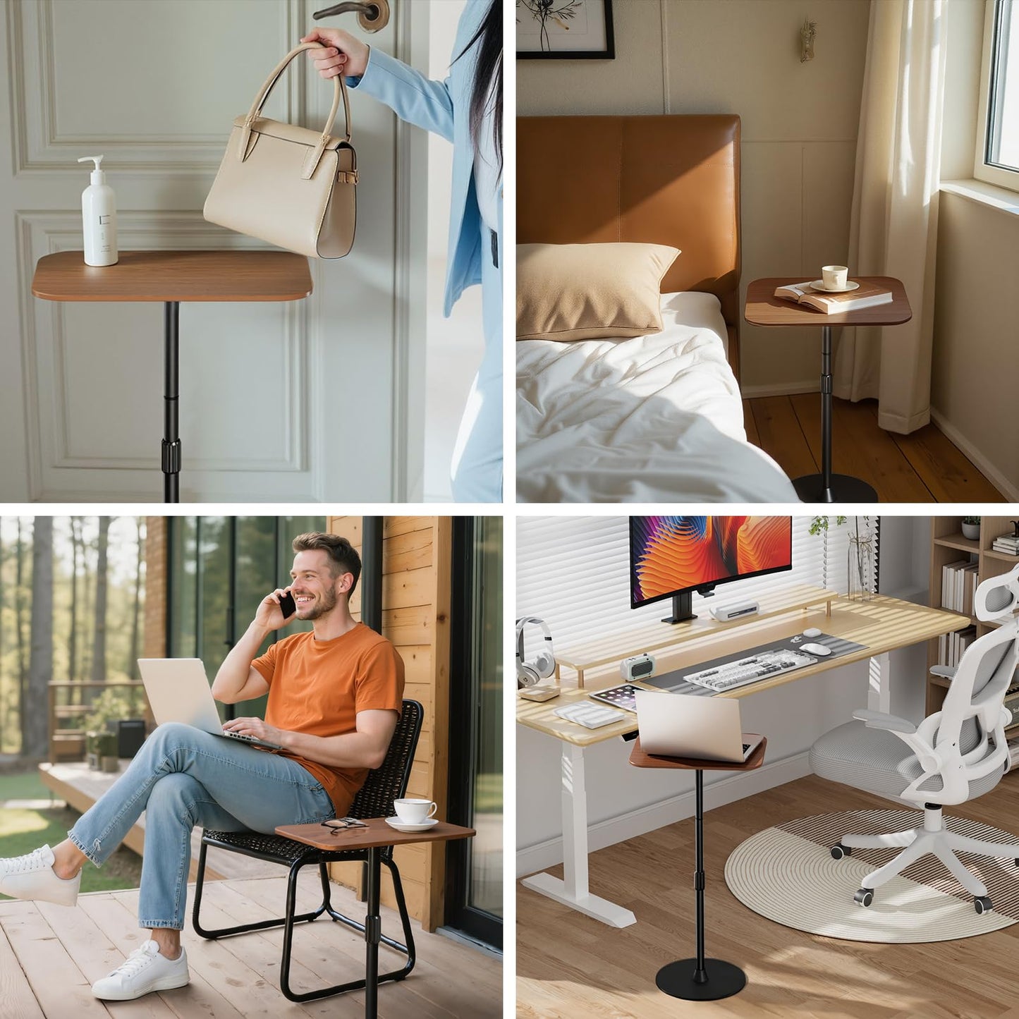 Adjustable Laptop Floor Stand & Portable Standing Desk - Height Adjustable Mobile Table up to 37.8", Bedside Laptop Table, Sofa Desk with Sturdy Metal Base & Wooden Top