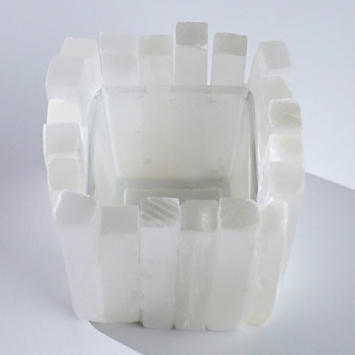 Natural Selenite Candle Holder for Tea Lights Irregularly Arranged Selenite Wand Candlesticks - Elegant Home Decor (Square Candle Holder)