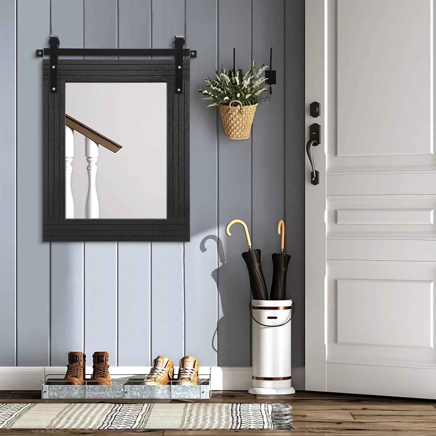 AAZZKANG Black Mirror Large 26"x18" Barn Door Rustic Mirror with Wood Frame Rectangle Decorative Bathroom Bedroom Farmhouse Mirror Wall Decor