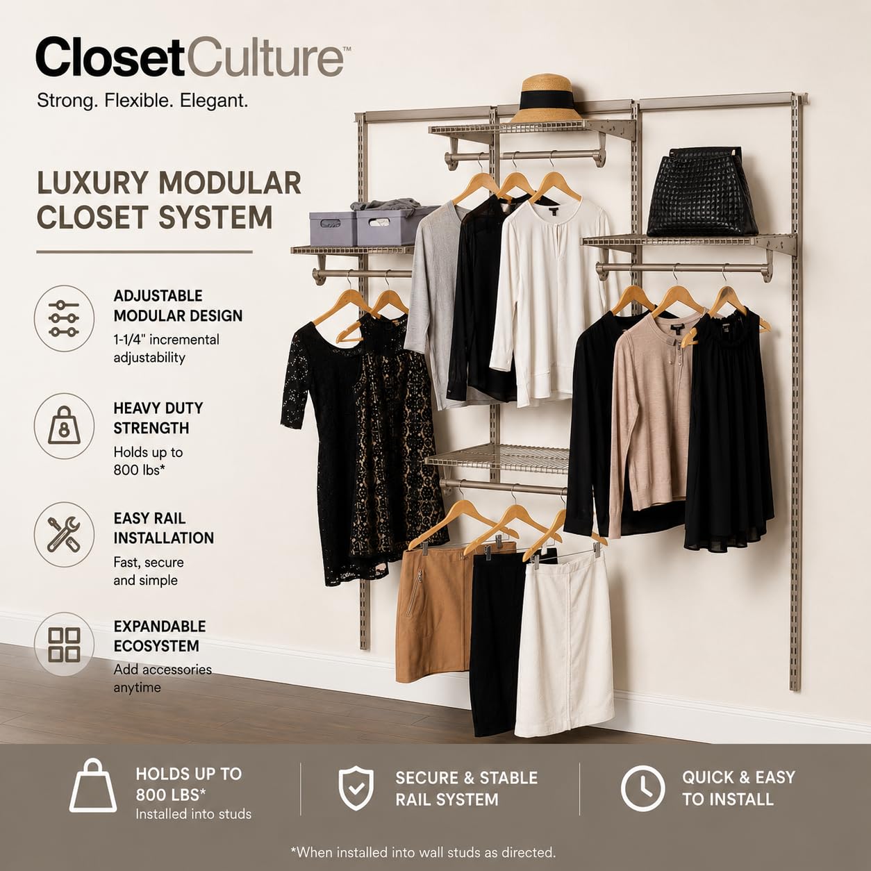 Closet Culture by Knape & Vogt 5.25 in. H x 23.50 in. W x 17.00 in. D Champagne Nickel Shoe Rack Kit for Closet System, 0335-SRK-CN