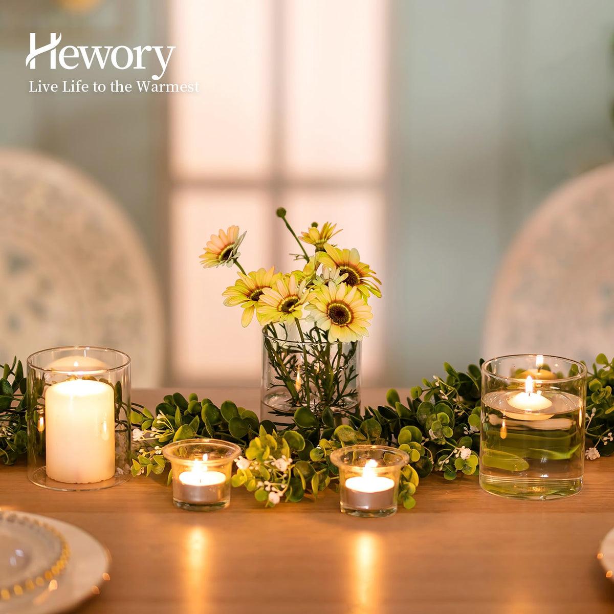 Hewory Glass Hurricane Candle Holder Set of 12, Clear Glass Candle Holders for Pillar Candles Floating Candles, 4 inch Cylinder Hurricane Vases for Centerpieces Wedding Christmas Home Decor
