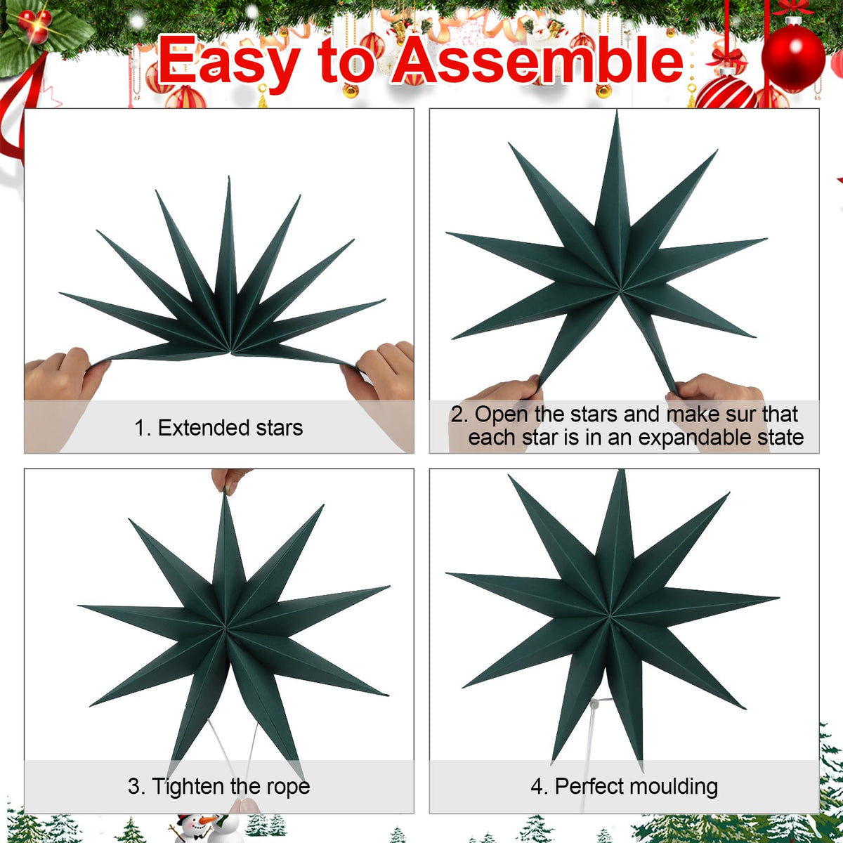 BestoFun 12 Inches 5 PCS Dark Green Paper Star Lanterns Christmas Party Decorations Hanging Stars Christmas Party Decorations Wedding Birthday Christmas Home Party Decorations(9 Pointed)