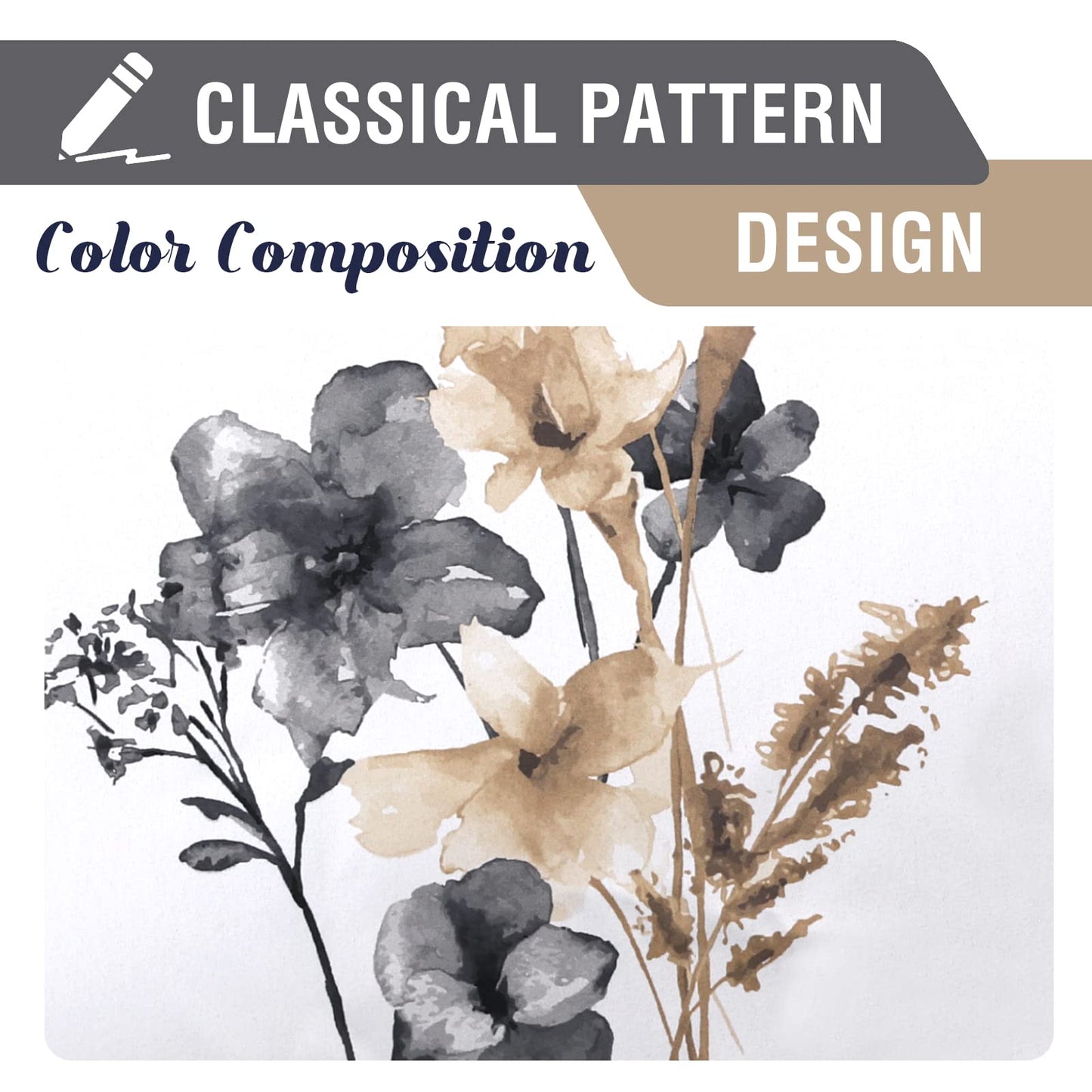H.VERSAILTEX 100% Blackout Curtains for Bedroom Cattleya Floral Printed Drapes 63 Inches Long Leah Floral Pattern Full Light Blocking Drapes with Black Liner Rod Pocket 2 Panels, Grey/Taupe