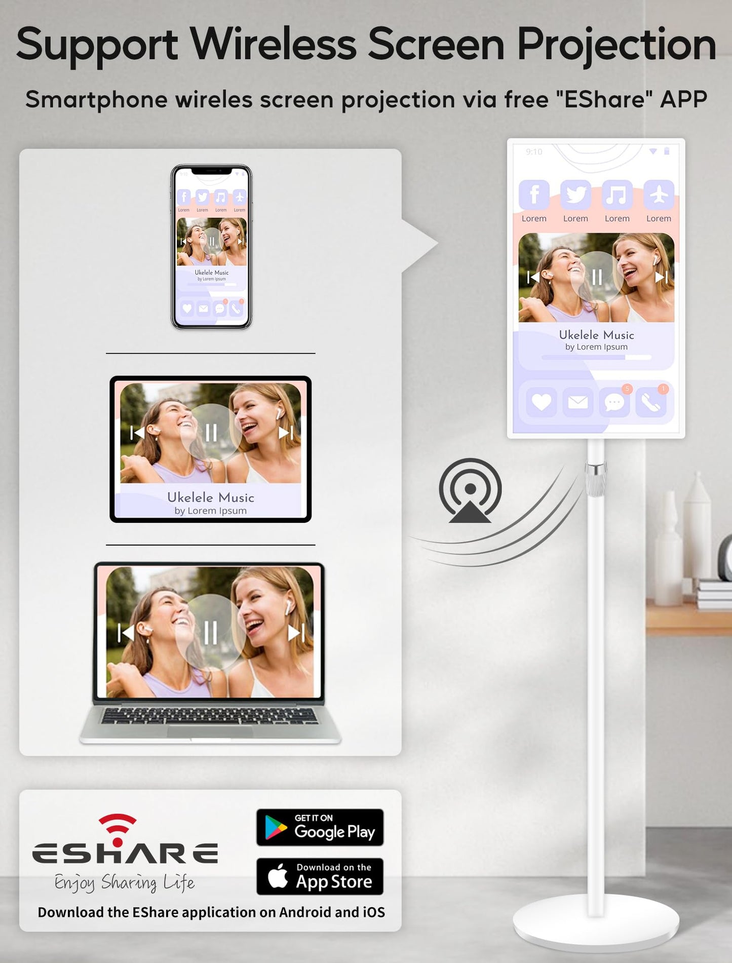 15.6" Digital Signage with 10000mAh Battery, Capacitive Touchscreen Advertising Display, Adjustable Stand, Android 13 Commercial LCD Monitor with Auto Play, Wireless Screen Mirroring, 4+64GB, White
