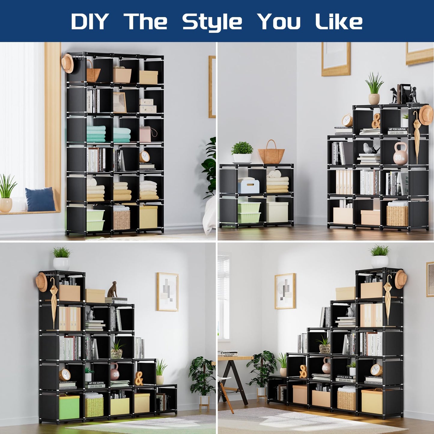 Mavivegue Book Shelf, 18 Cube Storage Organizer, DIY Bookcase, Metal Cube Bookshelf, Cubbies Closet Storage Organizer Shelves for Bedroom,Living Room,Home,Office