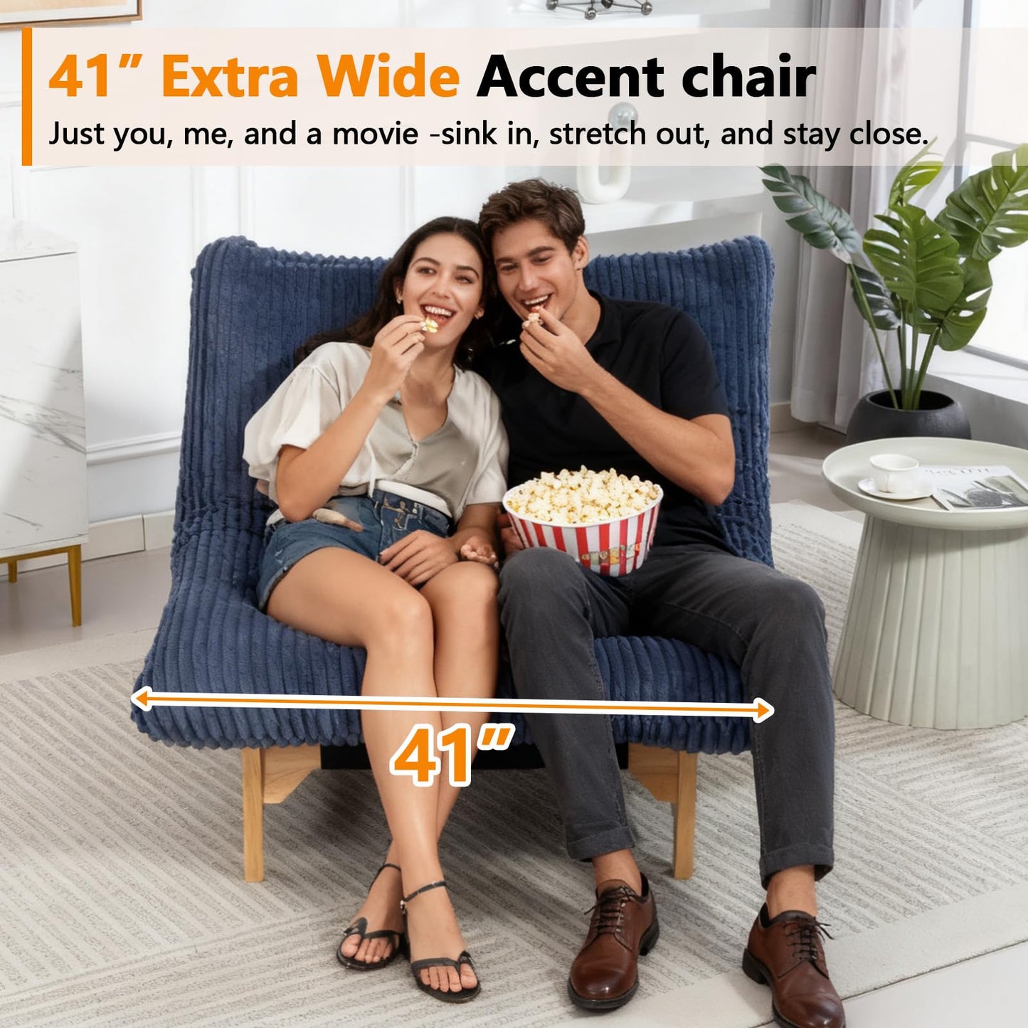 Comfy Reading Chair& Cloud Lounge Chair for Adults, Big Comfy Chair for Living Room Bedroom, Oversized|Giant|Cozy|Corduroy|Wood Frame (Blue)