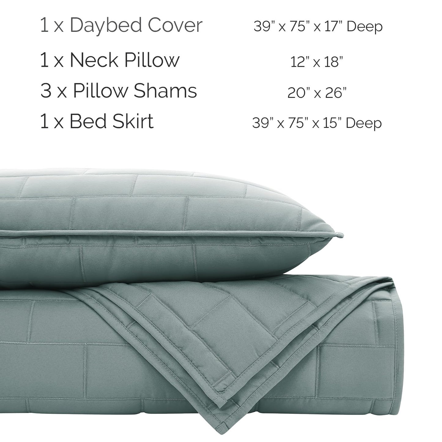 Southshore Fine Living, Inc. Twin Daybed Comforter Set, 6-Piece Twin Bedding Set with Daybed Cover, 3 Pillow Shams, Bed Skirt, Throw Pillow - Day Bed Quilt Set, Brickyard Teal