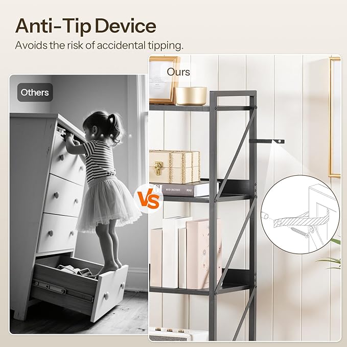 HOOBRO Bookshelf, 3-Tier Industrial Bookcase, Book Shelf Storage Organizer