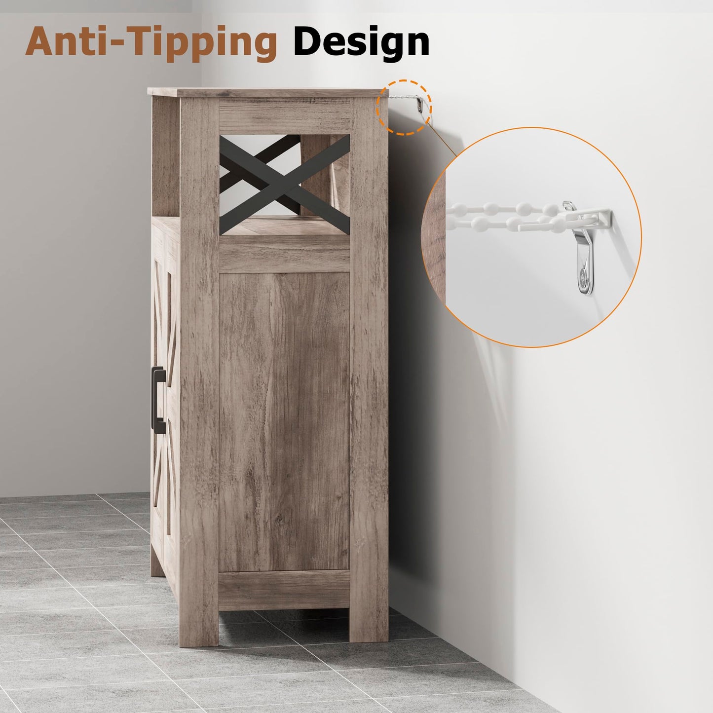 Homhedy Farmhouse Bathroom Storage Cabinet with 2 Doors, Toilet Paper Cabinet with Adjustable Shelf, Small Bathroom Cabinet for Kitchen/Laundry/Living Room, 11.8 x 23.6 x 31.5 Inches, Greige