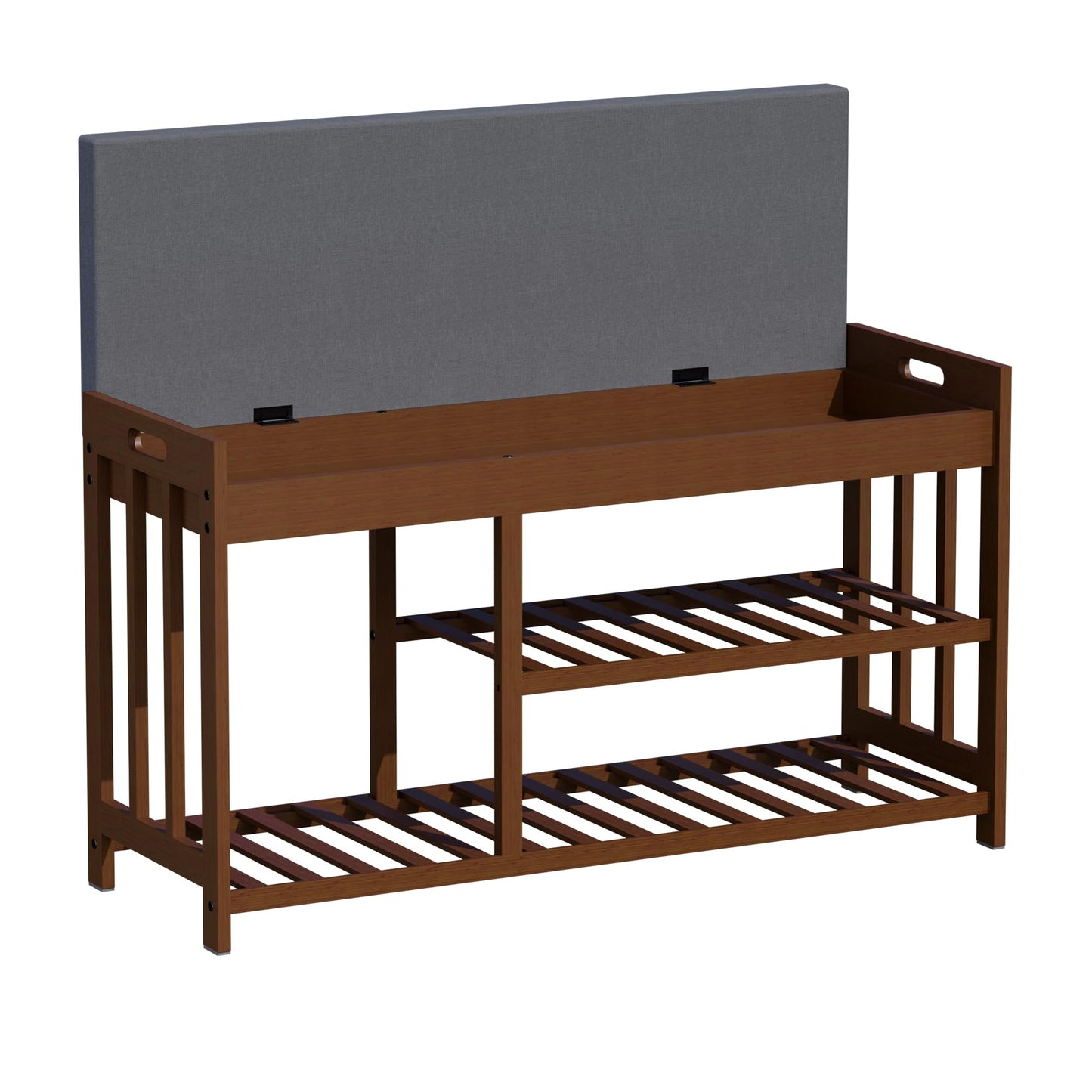 bambooflow Shoe Rack Bench with Cushion,2 Tiers Shoe Bench with Flip-Top Storage,Wood Shoe Rack for Entryway, Hallway, Bedroom, Front Door Entrance (Brown)