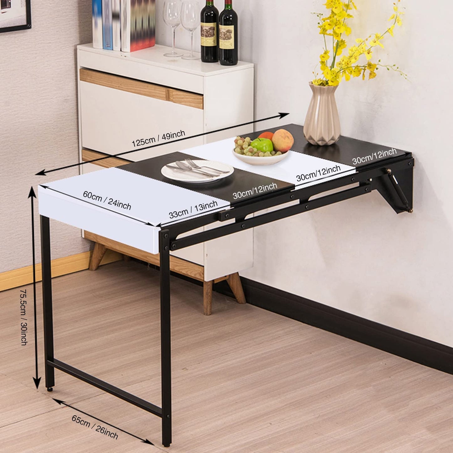 Space-Saving Wall Mounted Folding Desk, Multi-Functional Murphy Table, Convertible Wooden Shelf for Kitchen, Laundry, and Dining – Stylish Floating Workstation (Color:)