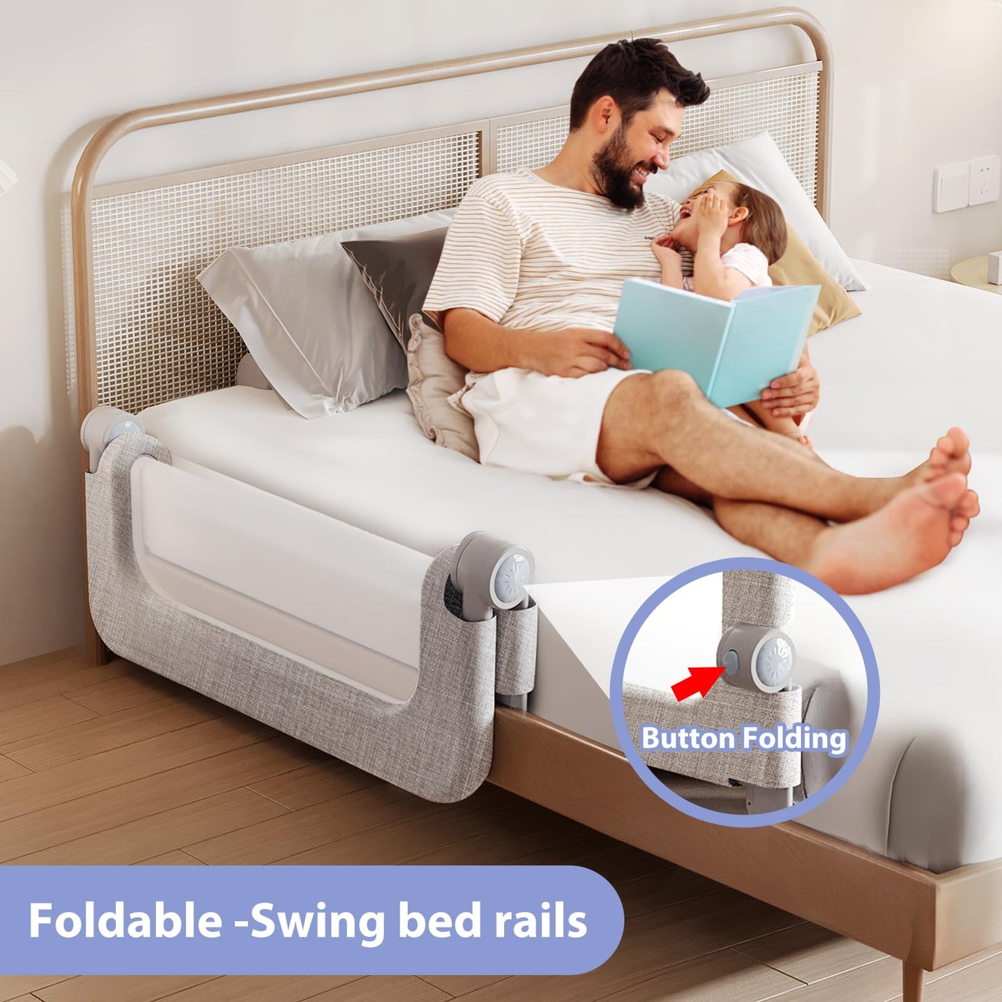 Toddler Bed Rail Guard for Baby - Toddlers Bed Rail for Queen Full King Twin Crib Bunk Size Bed Adjustable Heights & Foldable Portable Bedrail Extra Tall Child Safety Side Railing Guards for Kids(48")