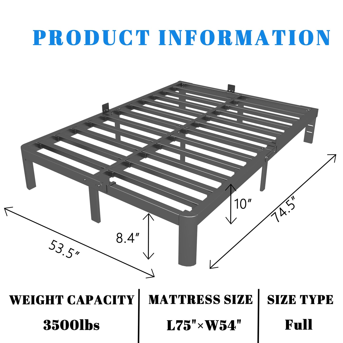 KOSOSO 10 Inch Full Size Bed Frame, Black Bed Frame Full with Metal Gaskets, No Box Spring Needed, Rounded Corner Design, Heavy Duty Steel Platform Support, Reserved Holes, Storage Space, Noiseless