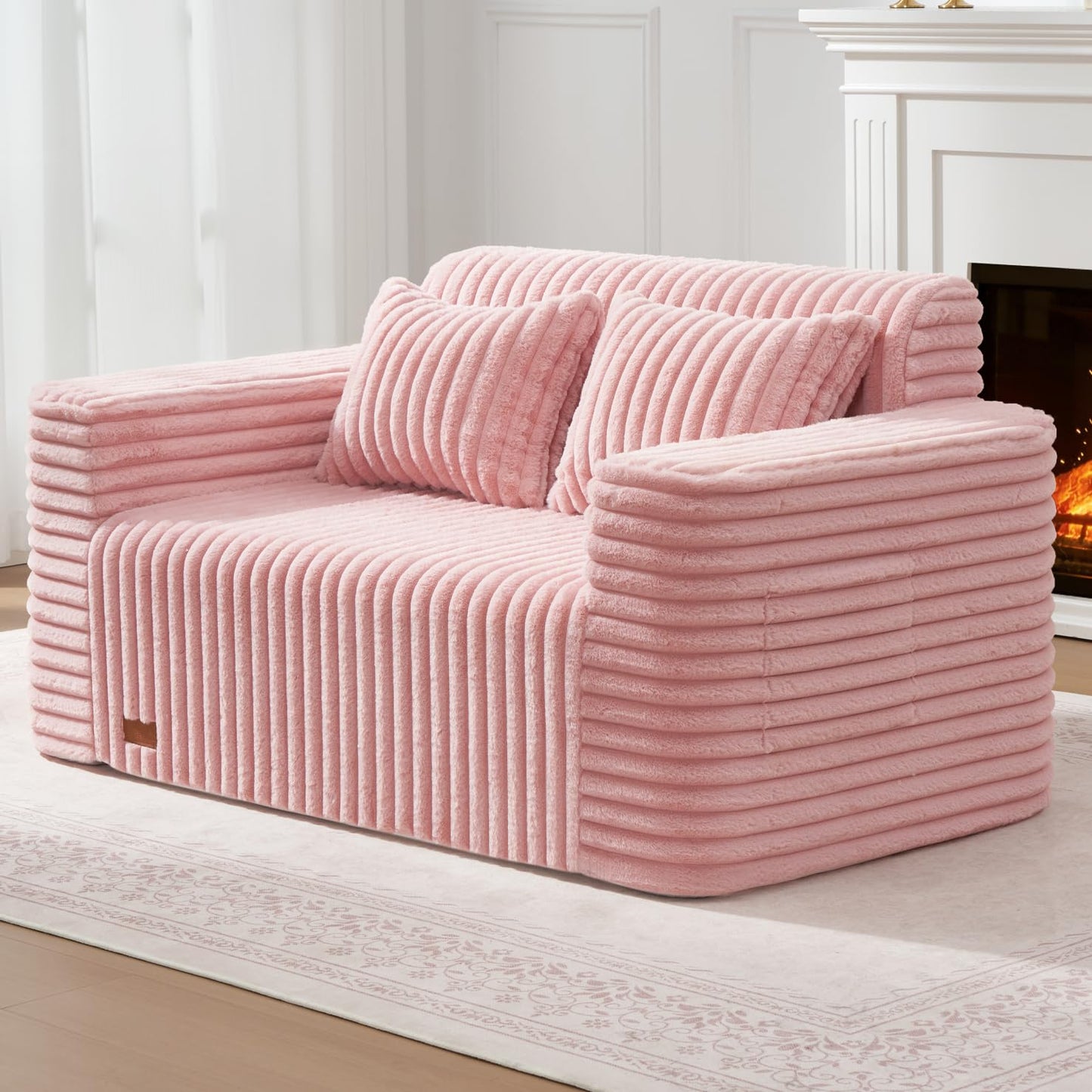 ZurNesfure Sofa Couch Cloud Loveseat, Memory Foam Couch with Pillow No Assembly Need, Modern Couch with deep seat and Washable Cover Boneless Sofas for Living Room Bedroom Apartment (Pink,Loveseat)