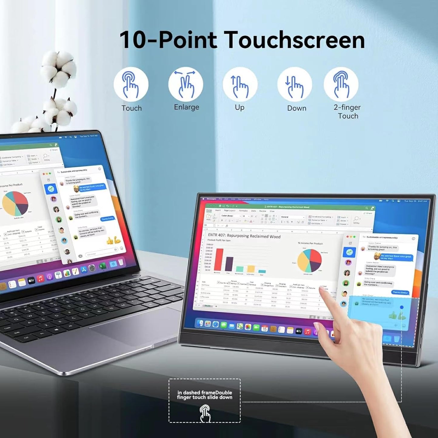 QQU 15.6 Inch Portable Monitor Touchscreen with Stand, Portable Travel Monitor 1080P IPS/HDR Laptop Screen Extender for Gaming and Computer Display, Compatible with Laptop PC Phone PS4/PS5 Switch