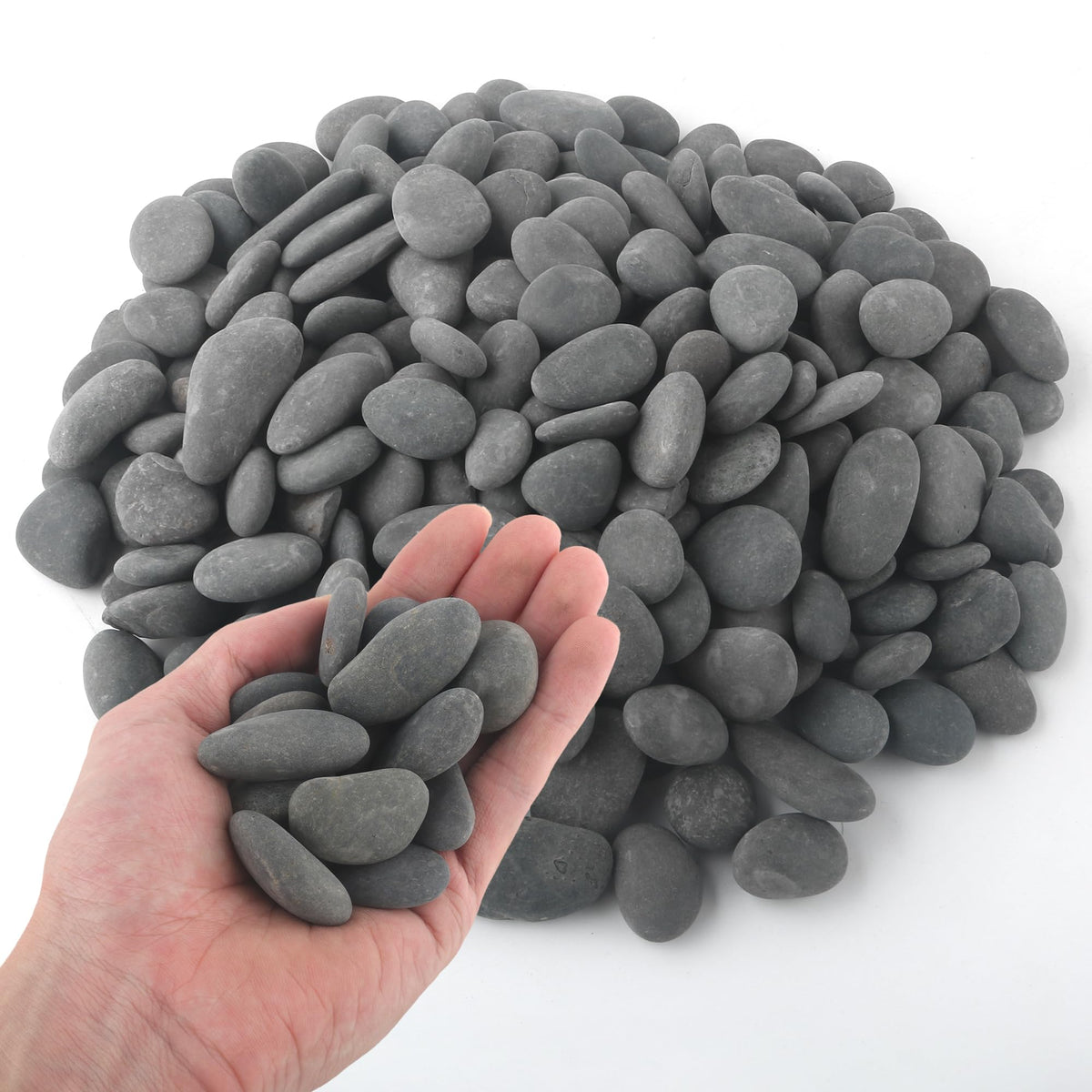 Quibbay 5 lbs Mexican Beach Pebbles, 0.4-1 Inch Natural River Rocks for Indoor Plants Vase Fish Tank Aquarium Fountain, Decorative Stone for Landscaping Garden Paving Walkways Backyard, Grey