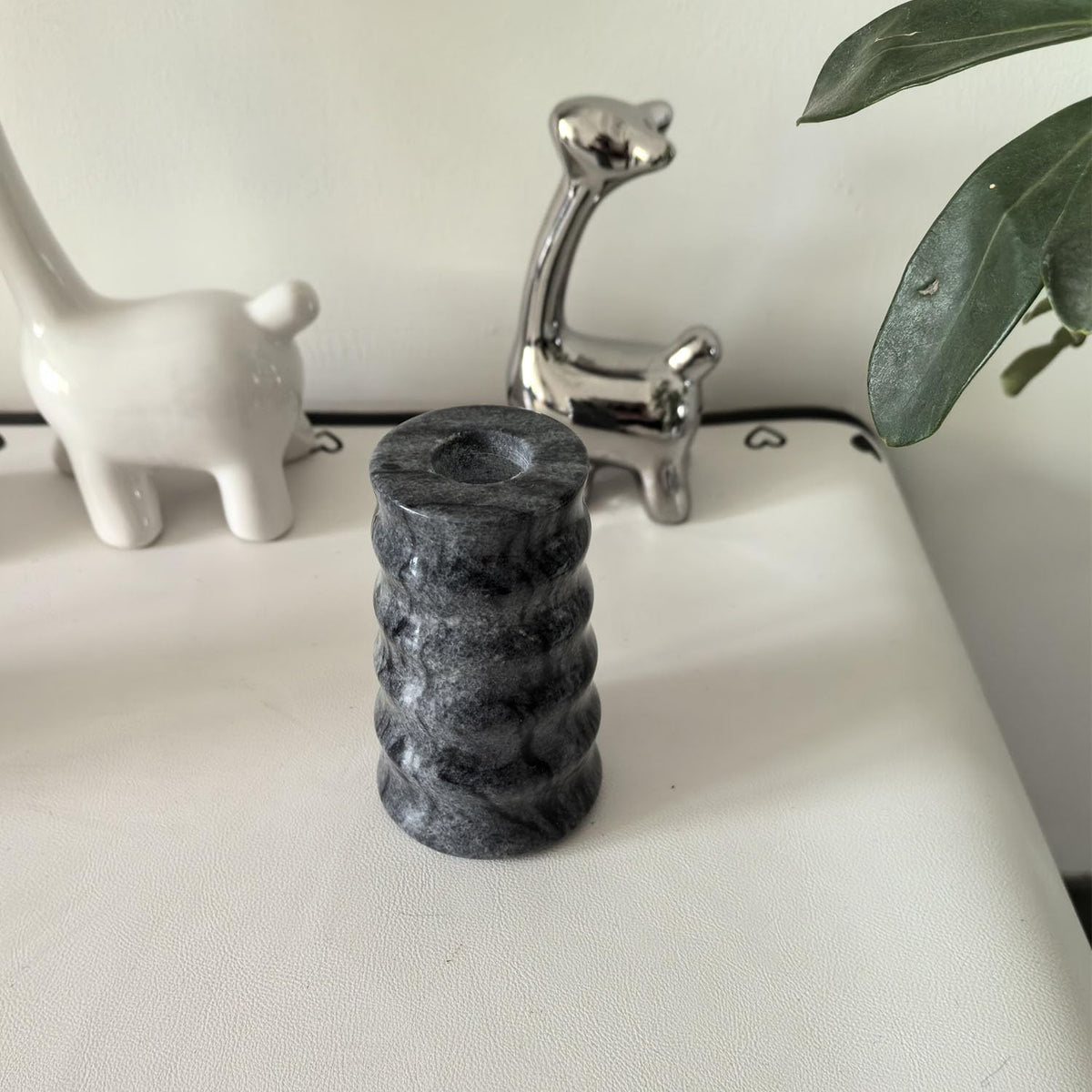 Marble Candlestick Holders, Set of 2 Natural Stone Candle Holder Decorative Candle ，（Marble Black）