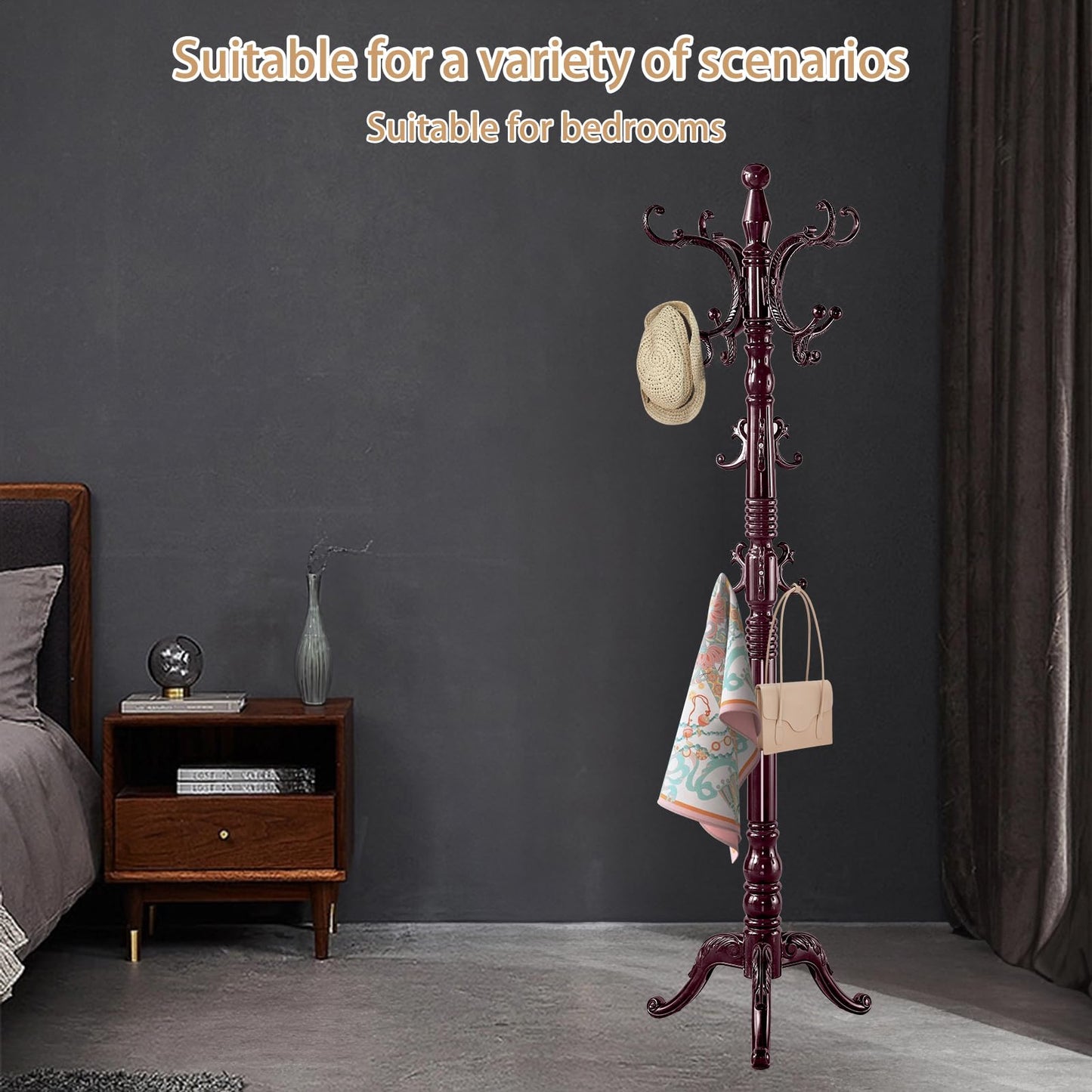 ZOZOE Wooden Classic Coat Rack Stand, Solid Wood Coat Rack Freestanding with 14 Hooks, Vintage Coat Racks with Sturdy Triangle Base, Natural Birch Wood Coat Clothes Tree Stand for Entryway Hallway