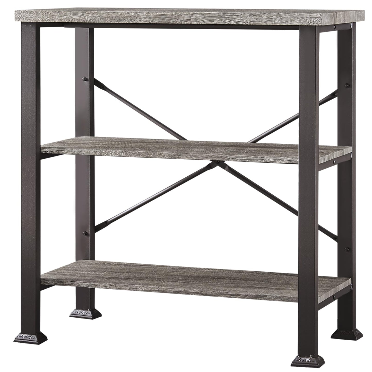 HOMBAZAAR 3 Tier Bookshelf,Grey Industrial Book Shelf,Engineered Wood and Metal Small Bookshelves,Low Shelf Bookcase for Living Room,Office,Bedroom and Kitchen