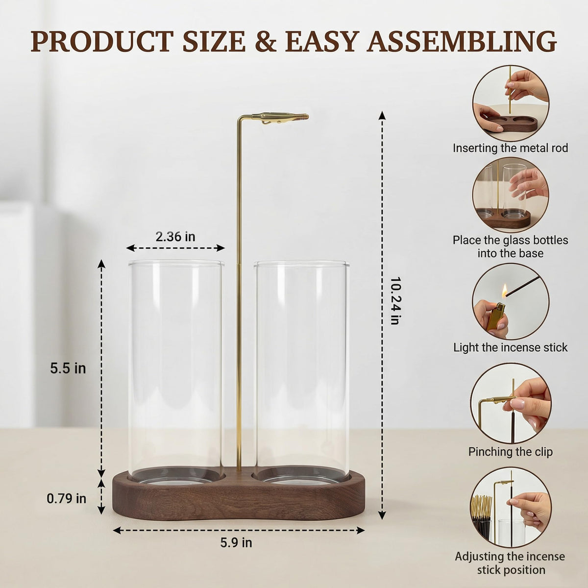 Glass Incense Holder for Sticks, 2-in-1 Incense Burner with Ash Catcher & Storage, Natural Wood Stick Holder for Meditation Yoga Zen Home Decor, Unique Spa Gift for Women