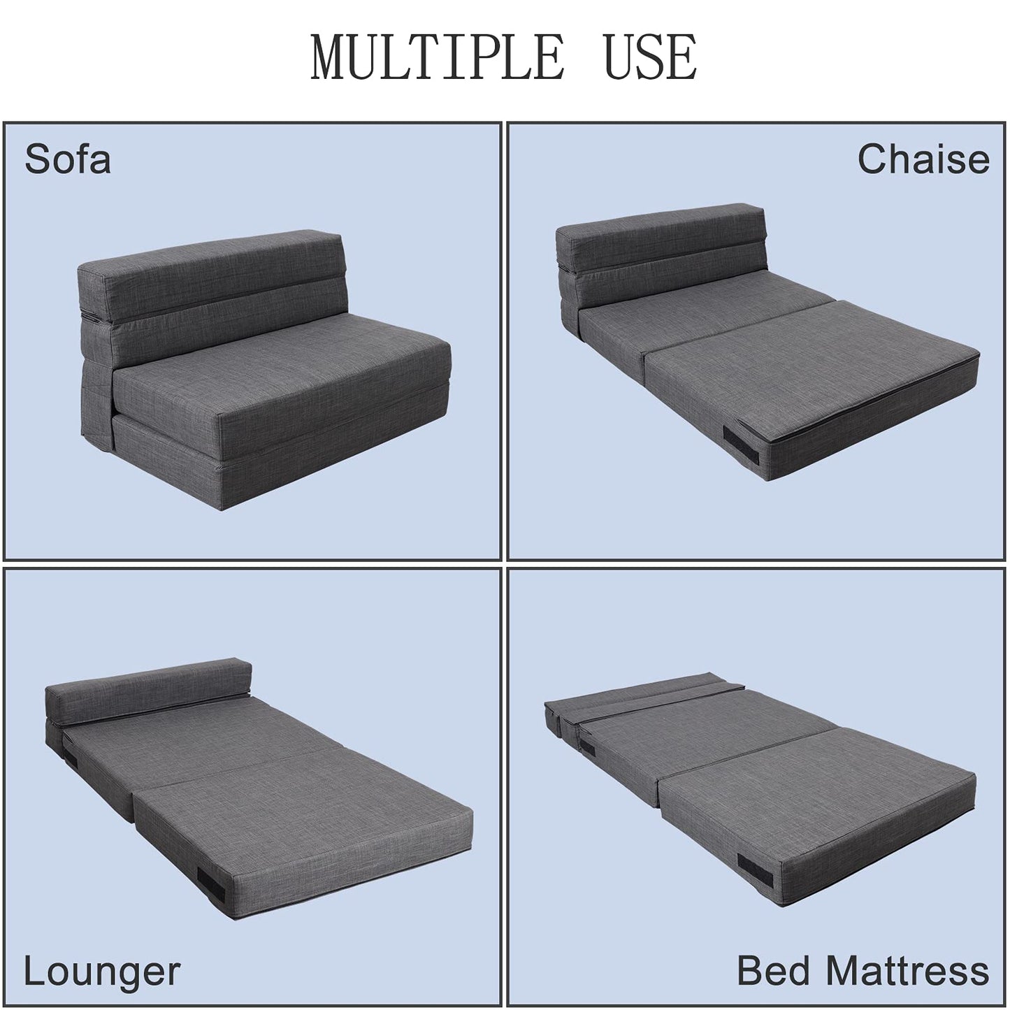 ANONER Folding Sleeper Chair Sofa Bed with Pillow, Memory Foam Fold Out Chair Bed and Futon Floor Couch, Twin Size, Dark Gray