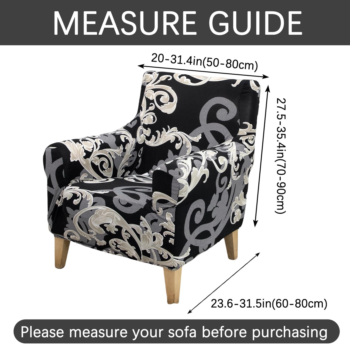 Adigau Printed Armchair Covers 1-Piece Elastic Chair Slipcovers with Arms Reception Office Reading Sofa Cover Washable Furniture Protector for Living Room Light Luxury(Black Wave)