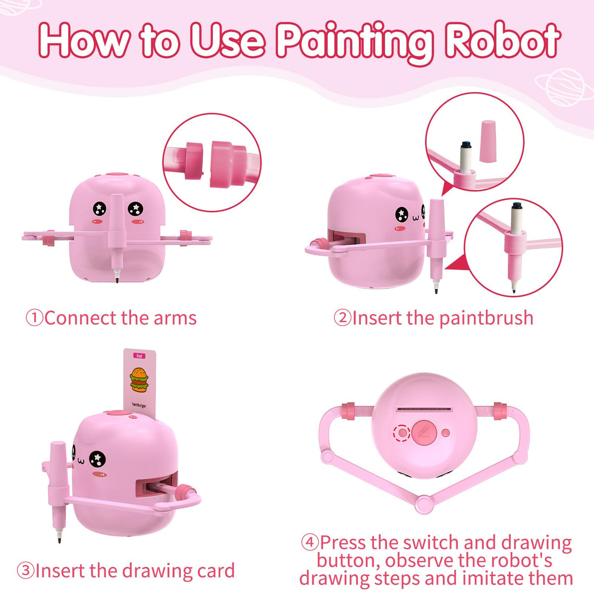 Drawing Robot for Kids, Voice Interactive Educational Drawing Robot, Montessori Painting Learning Toys with 150 Cards, Christmas Birthday Party Gift for 3 4 5 6 7 8 Years Old Girls Boys