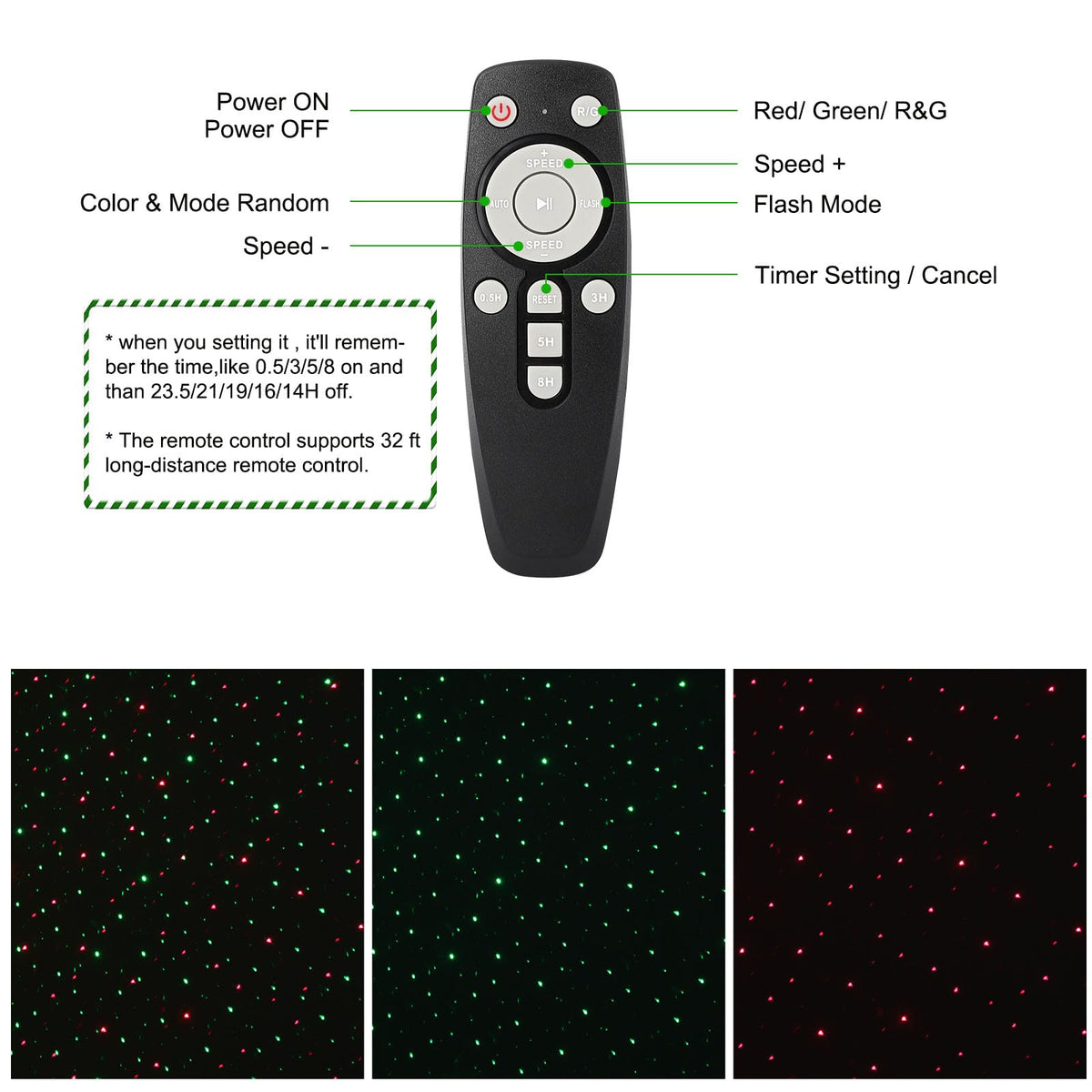 Laser Christmas Lights, Moving Starry Lights Show Laser Projection Light with Red and Green Stars, Outdoor Waterproof Holiday Decor for Party Garden Halloween Christmas New Year
