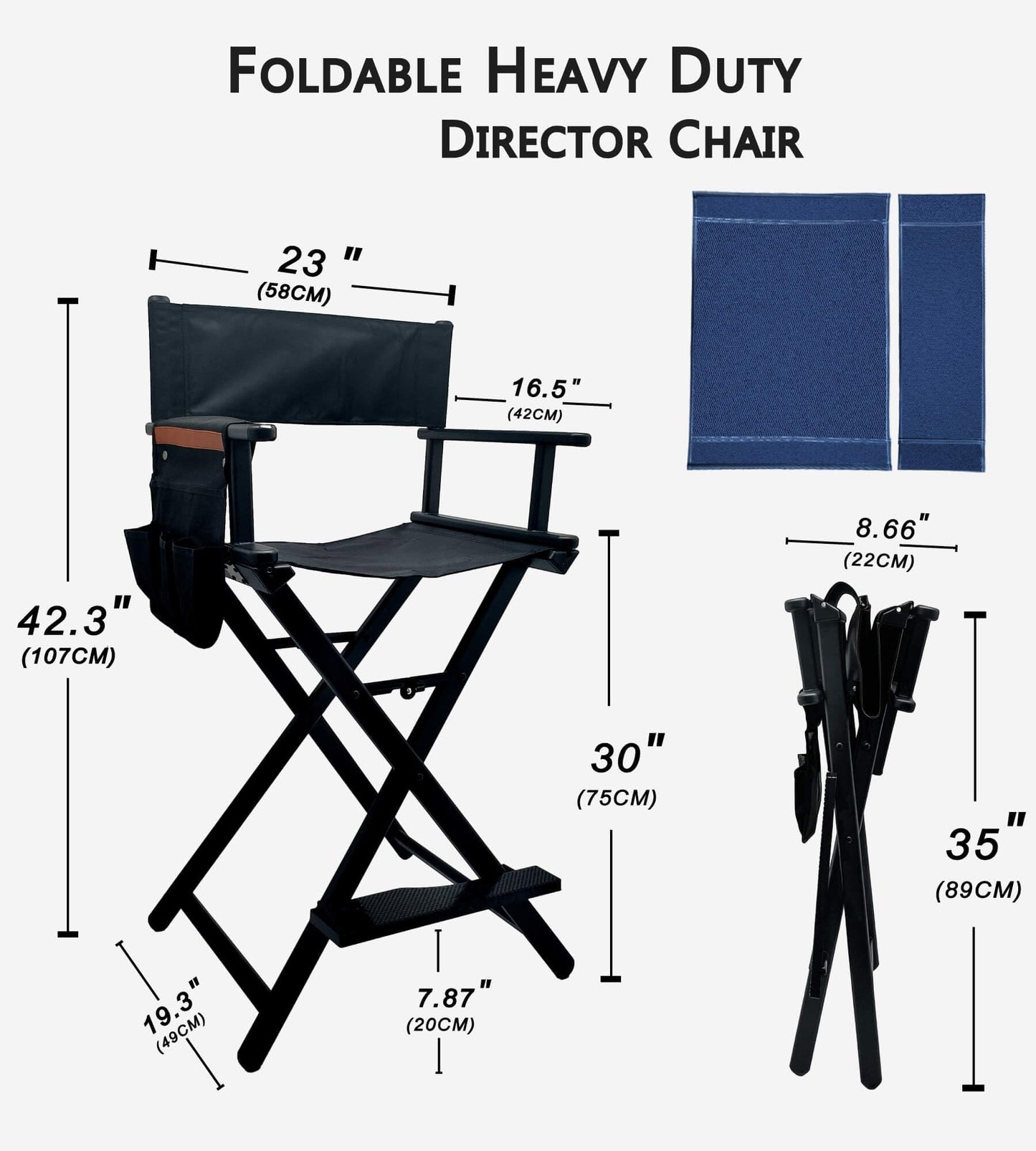 HAISKY 30" Extra Tall Folding Directors Chair, Lightweight Aluminum Makeup Artist Chair for Client, Portable Director Chair for Photography Studio, 7.9 LBS with 2 Covers, Side Bags, Footrest, 300 lbs