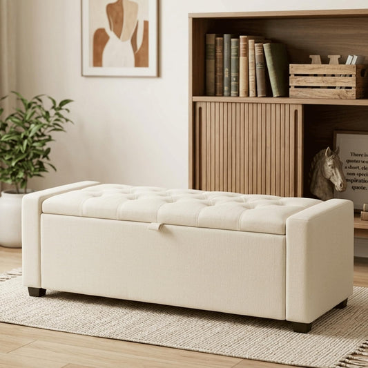 2BYF 47" Beige Storage Ottoman, Multi-Functional Shoe Bench Seat for Living