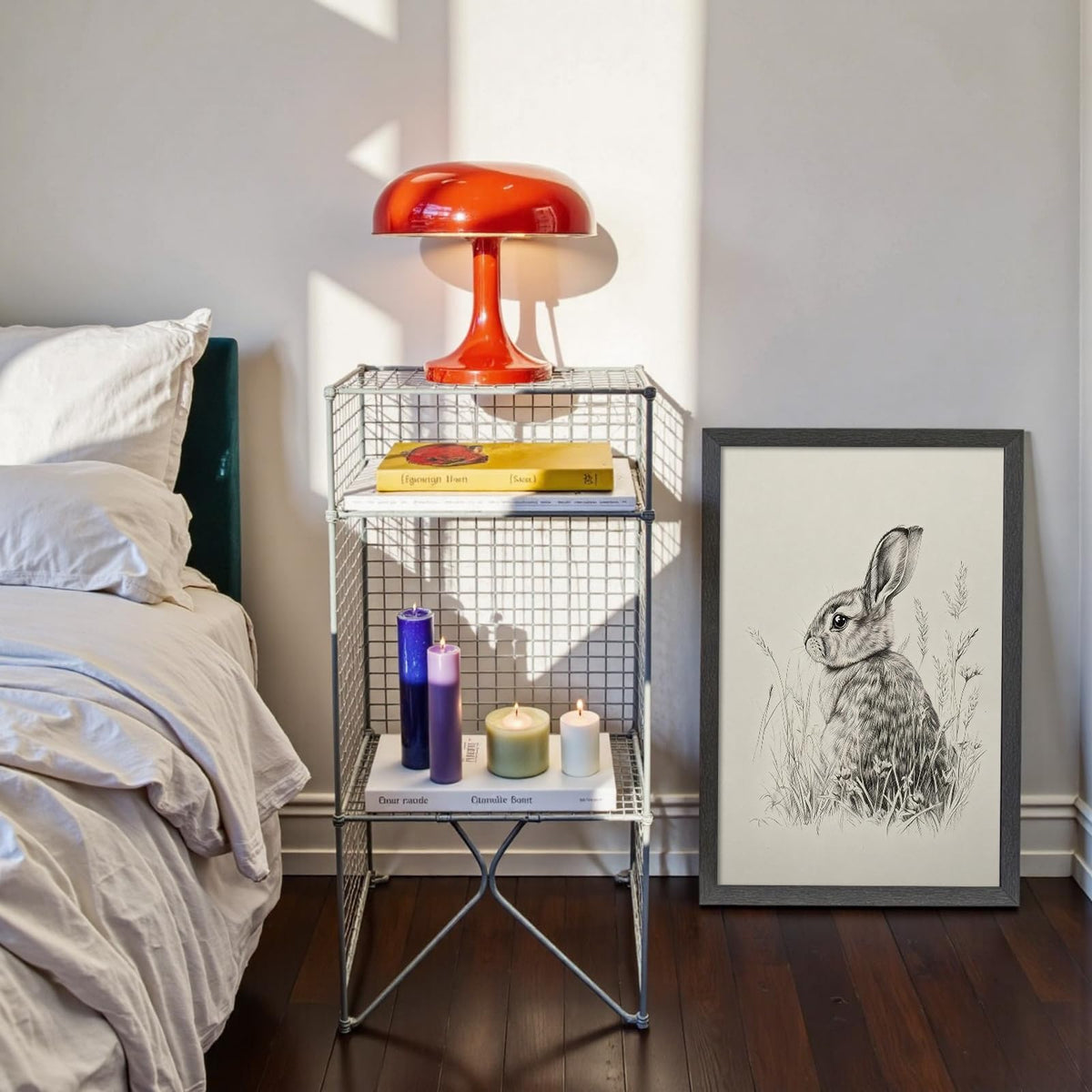 Wild Rabbit Wall Art, 12X16 Inch Black Framed Nature Wildlife Art Poster, Black And White Animal Canvas Print, Farmhouse Wall Decor For Living Room Bedroom Office Ready To Hang