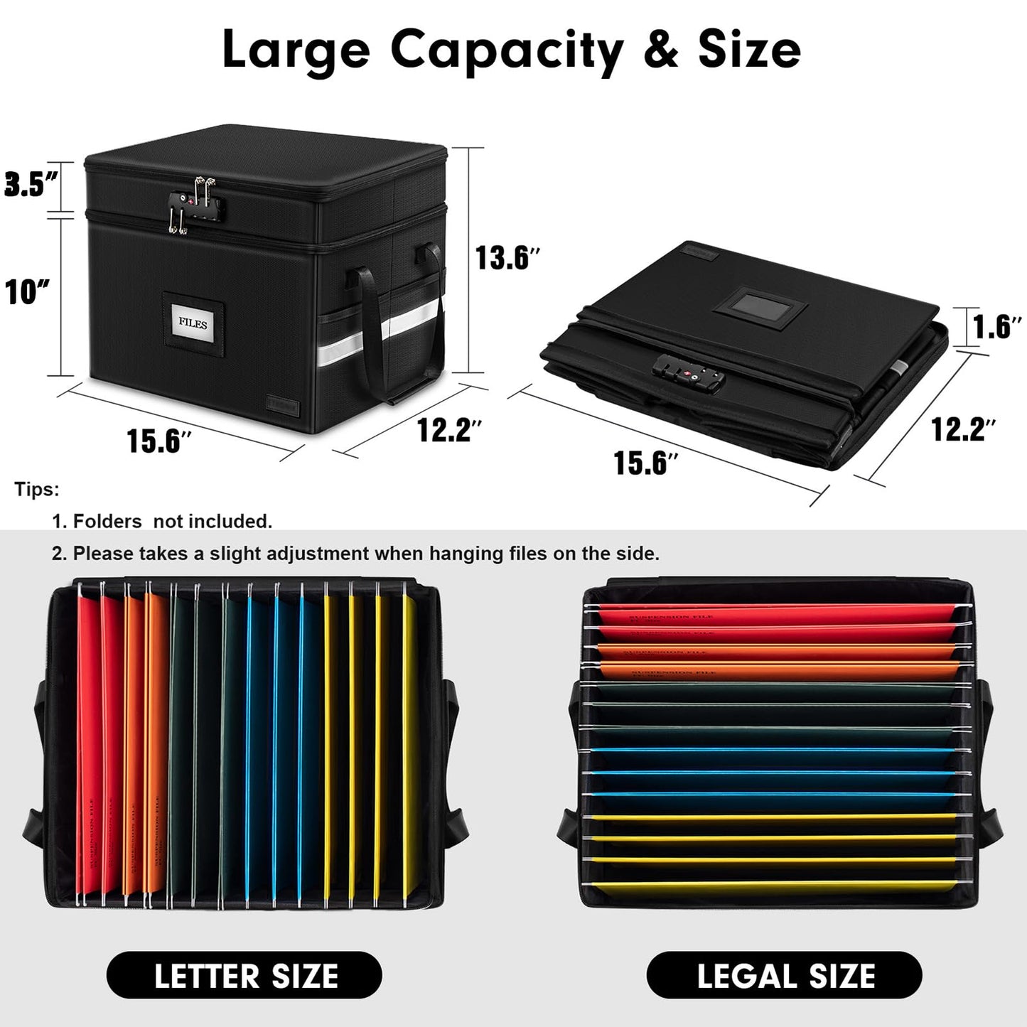 ETRONIK Fireproof File Organizer with Lock, 2 Layer Fireproof Document Box with 5 Tab Inserts, Portable Office File Cabinet Collapsible File Storage for Hanging Letter, Legal Size Folder