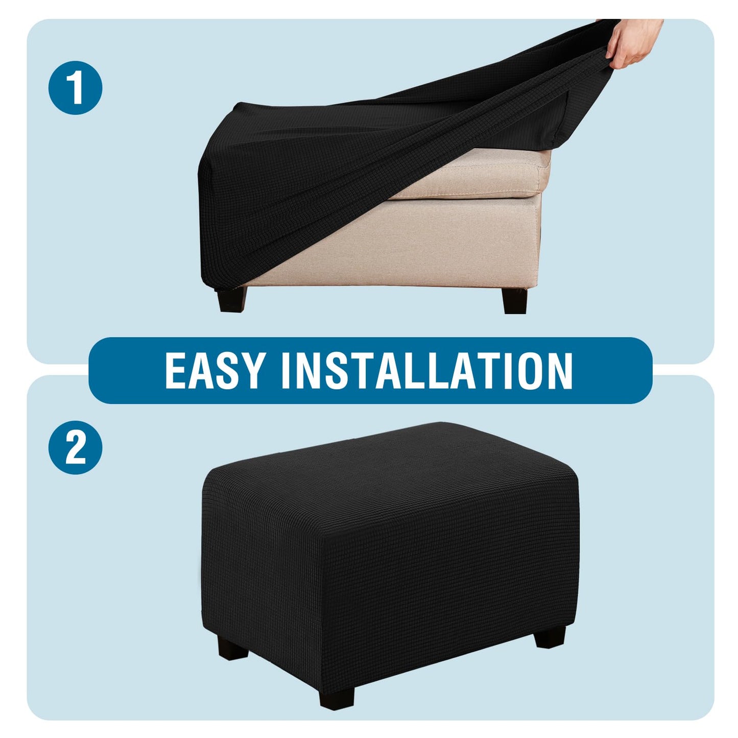 H.VERSAILTEX Ottoman Cover Slipcover Rectangle Fit Length 29"-34" Footrest Sofa Slipcovers Stool Cover Footstool Protector Covers Feature Stretch Thick Soft Jacquard Fabric Removable Washable - Black