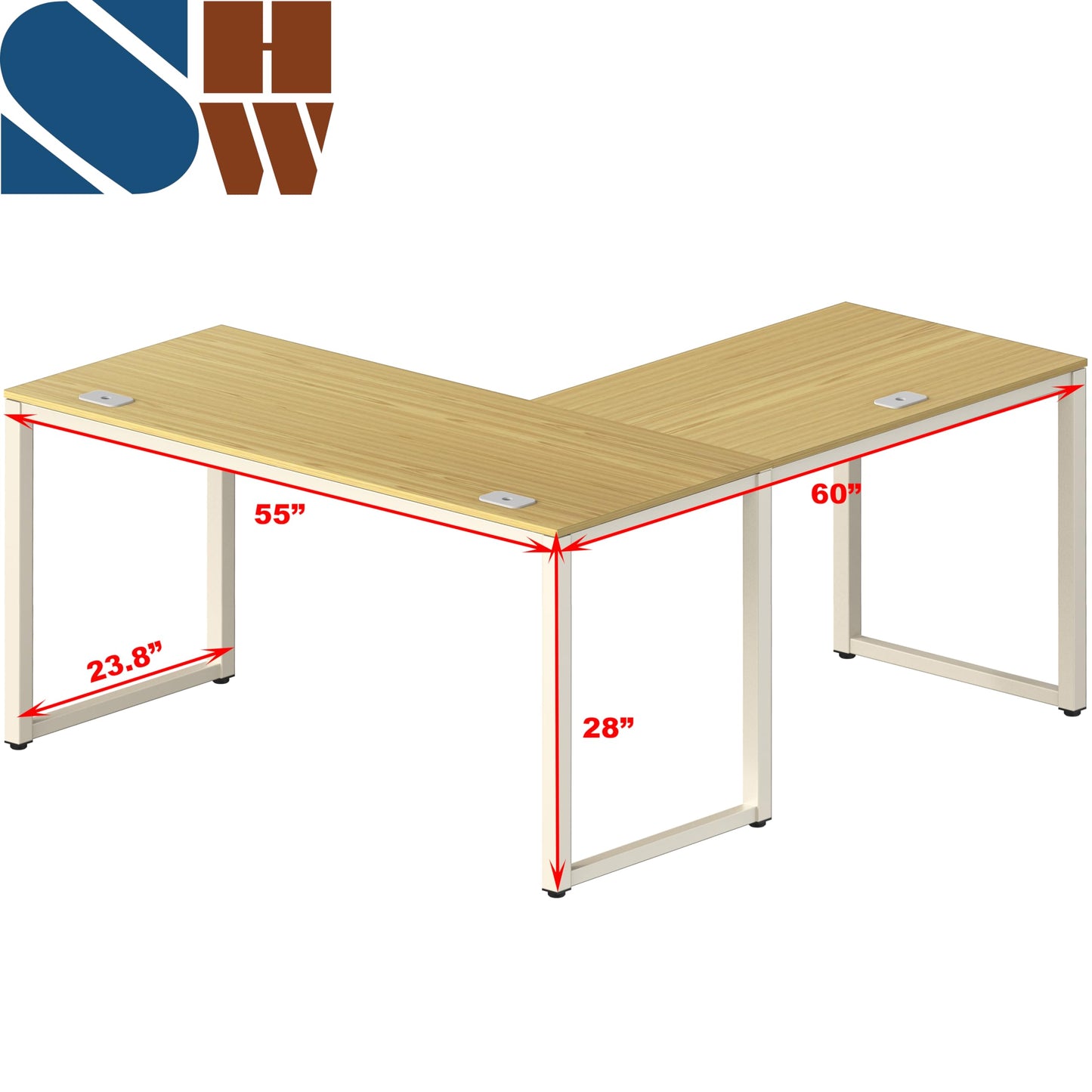 SHW 55 x 60 Inches Commercial-Grade L-Shape Corner Office Computer Desk, Oak